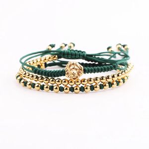 Bracelets JARAVVI Nouveau Design Haute Qualité En Acier Inoxydable Perles Lion Charme Cordon Tressé Macramé Réglable Bracelet Ensemble Hommes Femmes Cadeau