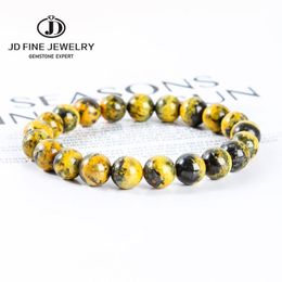 Bracelets JD 5A pierre naturelle bourdon jaspe Bracelets femmes haute qualité jaune noir gris rayé perles rondes brin énergie Bracelets