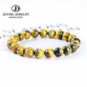 Armbanden JD 5A Natuursteen Bumblebee Jasper Armbanden Vrouwen Hoge Kwaliteit Geel Zwart Grijs Gestreepte Ronde Kralen Strand Energie Armbanden