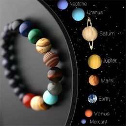 Bracelets jd Stone naturel Huit planètes Bread Bracelets Men Women Universe Seven Chakra Bangle Yoga Energy Galaxy Solar Wristband bijoux