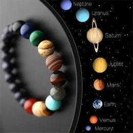 Bracelets JD Stone Natural Ocho planetas Bracelets Men Women Universo Seven Chakra Bangle Yoga Energy Galaxy Joyería de pulsera solar