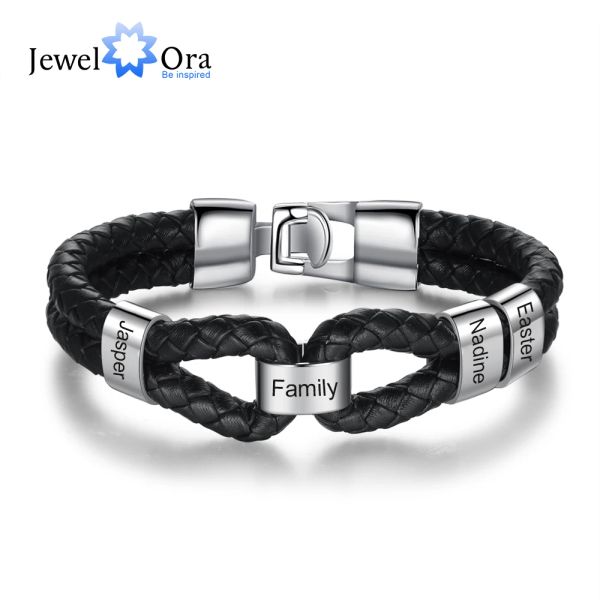 Bracelets Jewelora Bracelet en cuir personnalisé pour hommes avec perles personnalisées Bracelets gravés en acier inoxydable pour hommes bijoux masculins cadeaux