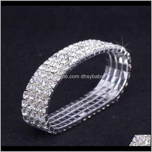 Armbanden sieraden druppel levering 2021 12 stuks lot 4 rij kristal diamante strass Rhinestone elastische bruids bangle armband stretch groothandel bruiloft