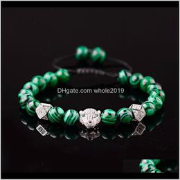 Bracelets Bijoux Drop Delivery 2021 Classique Zircon Léopard Tissage Bracelet Homme Mode Hommes Malachite Perles Pour Femmes Pulseira Masculina B