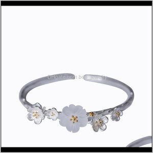 Armbanden sieraden handgemaakte etnische 925 Sterling Sier Blooming Flower Bangle For Women Lover Gifts Fine Jewelry Cuff Statement Bangles Drop DE