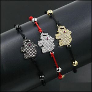 Pulseras Joyas Mirco Pave Cz Elefante brillante Amet Hombres Mujeres Negro Cuerda roja Hilo Cuerda Trenzada Lucky Chakra Pulsera Pseira Beaded, Stra