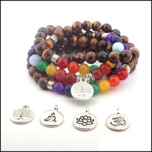 Bracciali Gioielli Albero della vita 7 Chakra Un occhio di tigre Bracciale con perline Bracciale unisex per l'anno di Natale Mala 108 Buddha Guaritore Pietra con perline, Filo