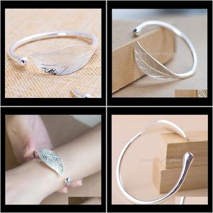 Bracelets Jewelryeuropeopening Feuille Bracelets Conception Simple 925 Sier Plaqué Manchette Bracelet Bracelet Bouton De Manchette Accessoires Envoyer Femmes Livraison Directe 20