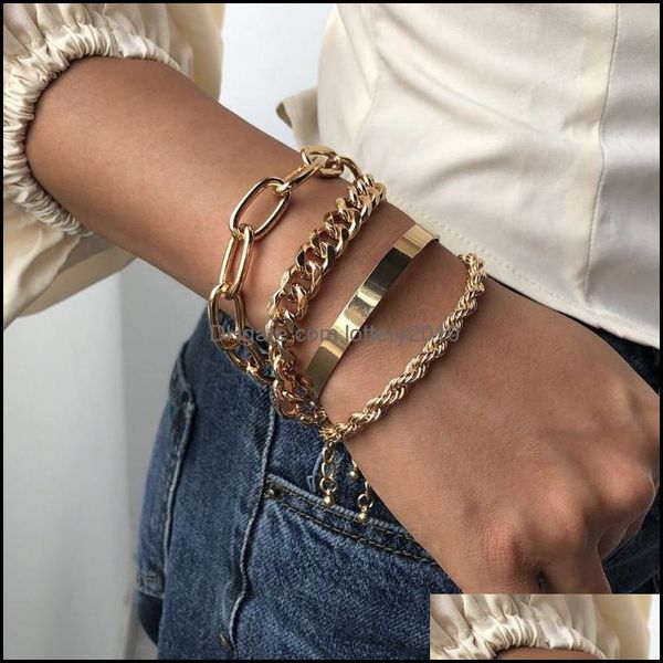 Bracelets Bijouxexagéré Alliage Épais Chaîne Fil Bracelet Ensemble Pour Femmes Lien Drop Delivery 2021 D82Mw