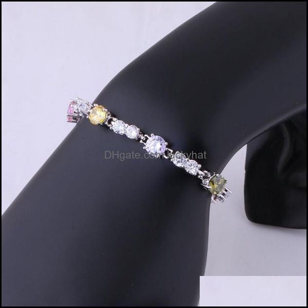 Bracelets Jewelrylove Monologue Prong Setting Colorf Cristal Zircon Cubique Sier Couleur Bracelet Longueur 18,5 Cm S0253 Chaîne À Maillons Rapide Goutte D