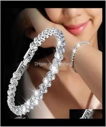 Bracelets Jewelrywhole Europa America FL Crystal Bracelet Bangle Tennis Diamond Style Sier Braceklet para mujeres y damas Drop4903150