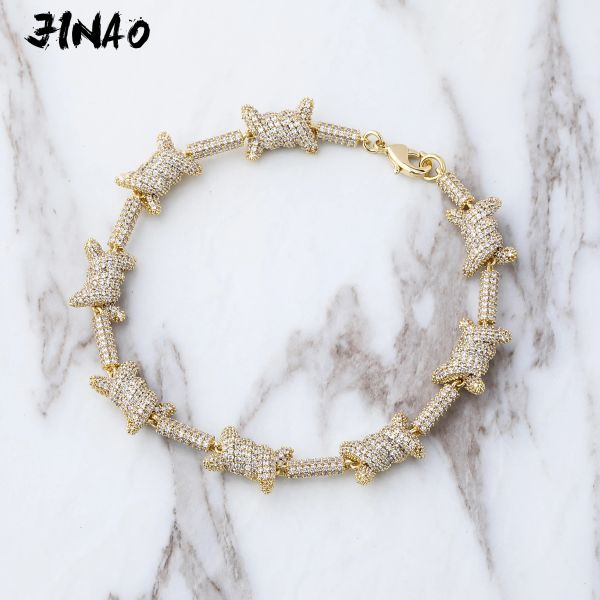 Bracelets Jinao Hip Hop Bijoux de motif échelonné Longueur X nœud Gold Silver Color Setting Aaa Cubic Zircon 6Times Placing Bracelet