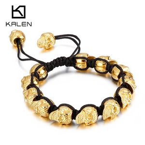 Bracelets Kalen – Bracelet à breloques tête de mort Punk pour hommes, en acier inoxydable, perlé, bijoux gothiques, nouvelle collection 2021