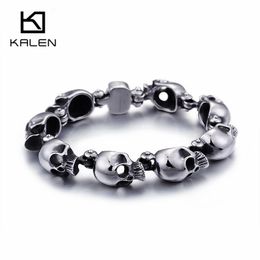 Bracciali KALEN Punk In Acciaio Inox Un Sacco Di Cranio Braccialetto di Fascino Per Gli Uomini 20.5 centimetri di Metallo Biker Bangle Gioielli Gotico 2020