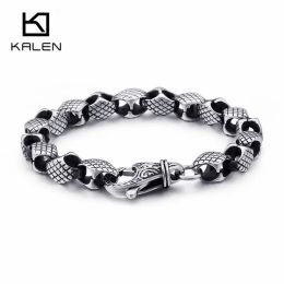 Bracelets KALEN Vintage Stainless Steel Snake Chain Linking Bracelets Men 22cm Metal Link Chain Armband Jewelry