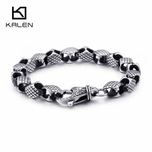 Bracelets kalen vintage en acier inoxydable chaîne de serpents liant les bracelets hommes 22 cm de chaîne de liaison métallique bijoux de brassard