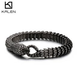 Bracelets Kalen Viper Pulsera de serpiente Cabeza de serpiente Bracelets Hombres Mujeres de acero inoxidable Bendición de joyas de animales punk