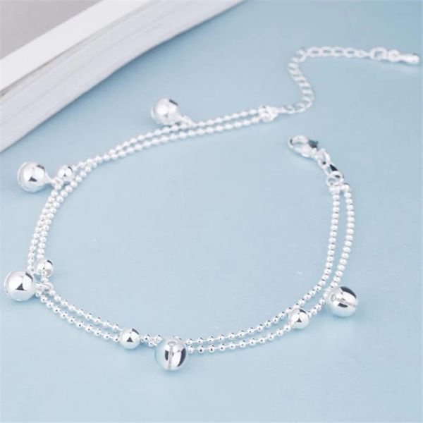 Bracelets Kofsac New Fashion 925 Vis de cheville en argent sterling pour femmes Partage Beach Cute Beads Chain Bells Bracelets Foot Jewelry Girl Cadeaux