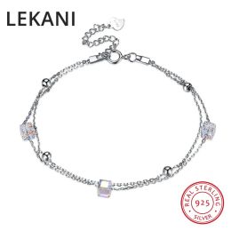 Bracelets Lekani Crystals authentiques d'Autriche 925 Perles en argent Bracelets Bangles Double chaînes ACCESSOIRES FEUX BIJOURS