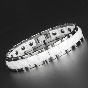 Bracelets LOOKER en vente haute poli 12MM de large bracelet homme en céramique titane acier bracelets pour hommes avec pierre de germanium noir sain