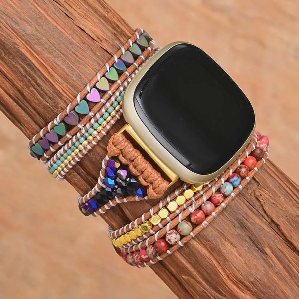 Pulseras Forma de amor Hematita Fitbit Versa3 Banda de reloj BOHO Vegan Emperor Stone Fitbit Correa de reloj Regalo para amante Venta al por mayorDropshipping