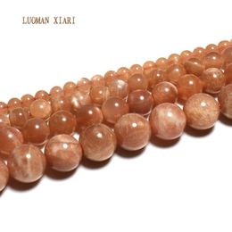 Bracelets Luoman Xiari Naturel Aaa + Perle de pierre de soleil ronde pour la fabrication de bijoux Bracelet à bricoler soi-même Collier Matériel 4/6/8/10mm Brin 15''