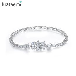 Pulseiras LUOTEEMI Charme Pulseira de Tênis para Homens Presentes Forma de Folha Rodada CZ Pedras Pulseiras para Casais Frete Grátis Itens de Casamento