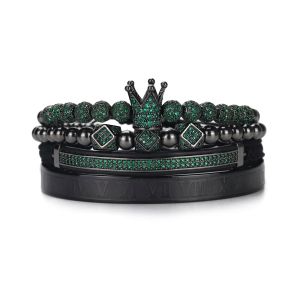 Bracelets Luxury Royal King Crown Men Bracelet Bracelet Stacks en acier inoxydable Perles Roman Brangle Green Ghost Cz Ball Bracelets Bracelets pour hommes