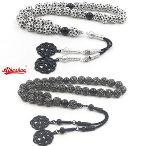 Bracelets De luxe Tasbih noir argent perle beinlaid zircon pierre Eid cadeau bracelet musulman Misbaha chapelet perle islamique à la main perle de prière