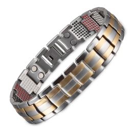 Bracelets Bracelet en titane magnétique hommes santé énergie Germanium mâle couleur or 15MM haute aimant bijoux avantages arthrite antiallergique
