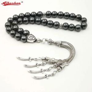 Pulseras Tasbih para hombre, piedra Natural, hematita, borla de Metal, precio barato y cuentas de oración de buena calidad, Rosario islámico 33 66 99 cuentas