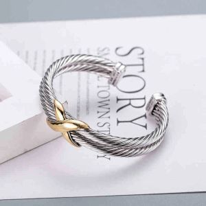 Bracelets Hommes Dy x Bracelet Double Twisted Bracelet Bracelet Bijoux Fil Croix Femme Mode Tendance Platine Plaqué Couleur Chanvre Anneau Ouverture Bijoux sans boîte