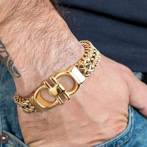 Bracelets hommes chaîne à maillons sur la main bracelet hip hop en acier inoxydable chaîne dorée bracelet en acier bijoux cadeaux pour hommes accessoires 231229