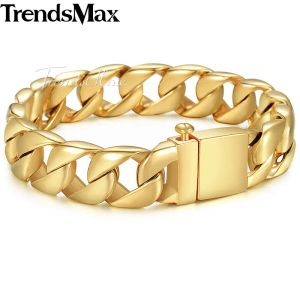 Bracelets Bracelets pour hommes Hiphop Gold Color Courb Coubain Link Chain 316L Bracelet en acier inoxydable pour les bijoux masculins en gros de 15 mm KHB123