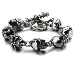 Armbanden Mannen Vrouwen Schedel Armbanden Rvs Schedels Hoofd Chain Bangle Armband Gothic Punk Biker Sieraden pulseira calavera