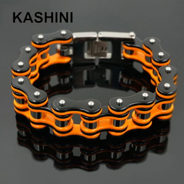 Bracelets pour hommes bracelets / bracelets Bicyer de motard orange bracelet de chaîne de moto pour hommes / femmes bijoux en acier inoxydable punk