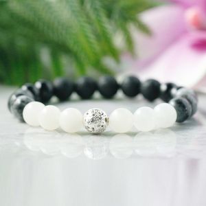 Bracelets MG0952 8mm A Grade pierre de lune Bracelet argent plaqué lave gris Larvikite Bracelet délicat noir Tourmaline pierre gemme Bracelet