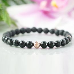 Bracelets MG1105 Bracelet de Protection EMF en Tourmaline noire face de 6 mm Bracelet diffuseur d'huile essentielle de pierre de lave naturelle