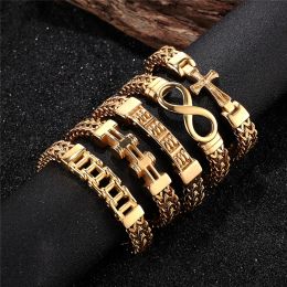 Armbanden mkendn roestvrij staal 18K vergulde kruis Infinity charme motorische ketting armband mannen mesh kettingbangle hiphop sieraden accessoires