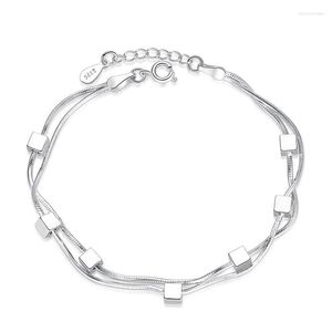 Armbanden ModaOne 925 Sterling zilveren armband vierkant doos ster dubbele ketting verstelbare enkelschijf voor vrouwen pulseira