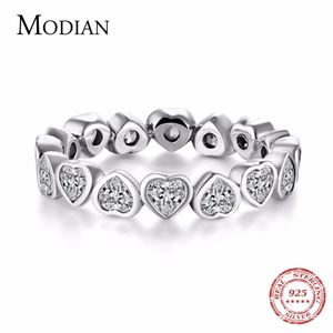 Pulseras Modian Moda Clásico Cubic Zirconia Joyería Real Sterling Sier Amor Corazones Anillo Eternidad Anillo Simulado Bandas Joyería