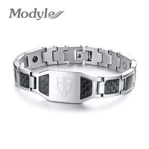 Bracelets Modyle Bracelet magnétique en fibre de carbone pour hommes chevaliers templiers bouclier croix en acier inoxydable bioénergie thérapie mâle Pulseira