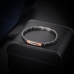 Bracelets Moocare Bracelet pour hommes en acier inoxydable à courbure fine en or rose avec zircon rouge en céramique noire