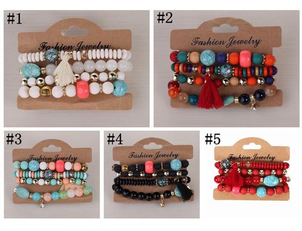 Bracelets Bracelet en cristal multicouche Perles de bonbons Ensemble de bracelets à pampilles Bohemian Strand Bracelet extensible Bracelets Chaîne multicouche RRD7051