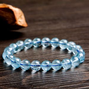 Bracelets topaze bleue naturelle, perles rondes claires, bijoux pour femmes et hommes, topaze de guérison, extensible, cadeau à la mode, 7mm, 8mm, Aaaaaa