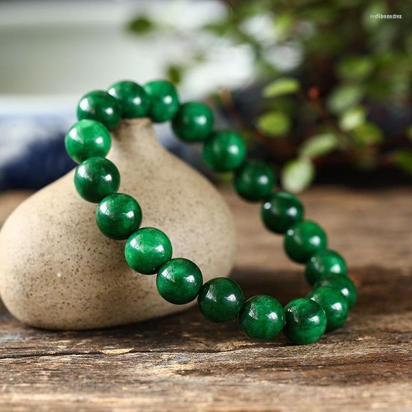 Pulseras Cuentas de jade verde natural Pulsera de 6-12 mm Brazalete ajustable Joyas Accesorios de moda Hombre tallado a mano Amuleto de la suerte Regalo