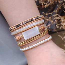 Bracelets en cuir et pierre de gypse naturelle, style bohémien, nouveau Chic, 5X, bijoux cadeaux pour femmes