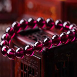 Bracelets Bracelets en grenat violet naturel 8mm pour femmes et hommes, perles rondes en cristal clair extensible Rare, livraison directe AAAAAAA