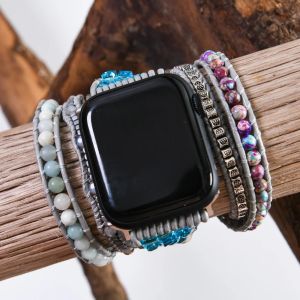 Armbanden Natuursteen Apple Watch Band Kralen Boho 5 Wrap Lederen Horlogeband Vegan Polsarmband Cadeau Groothandel Dropship