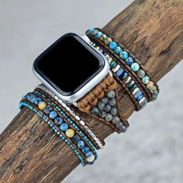 Pulseras Piedra Natural Apple Watch Band BOHO Wax Rope Emperor Stone 5 Wrap Apple Watch Correa WholesaleDropshipping